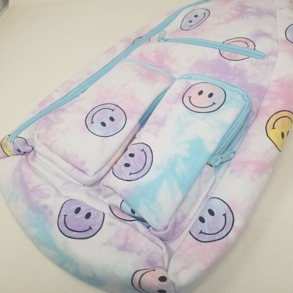 Cute Pastel Smiley Face Sling Backpack. - Picture 7 of 11